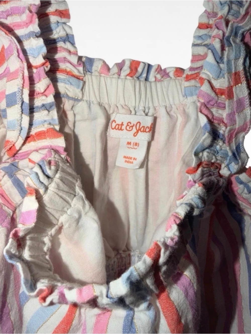 Striped Multi-Color Ruffled Strap Kids Dress - Picture 3 of 3
